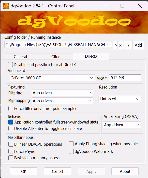 dgVoodoo 2 DirectX tab configuration