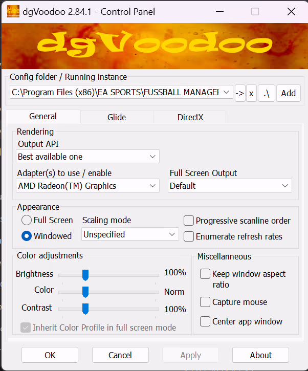 dgVoodoo 2 general tab configuration